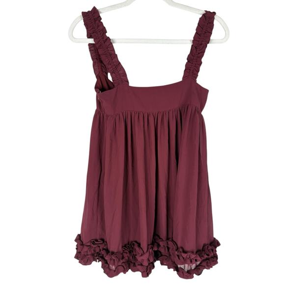 MAJORELLE Chandra Mini Dress Ruffle Trim Party Evening Babydoll Oxblood XS - Picture 9 of 10